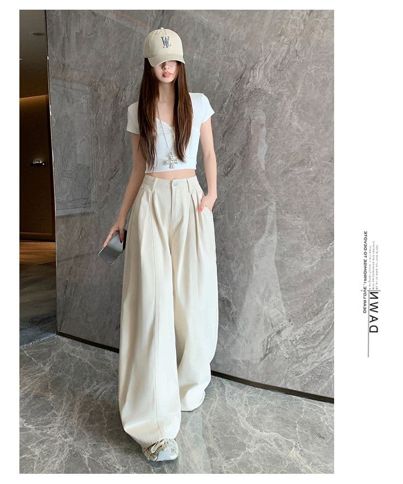 오래된 돈 레트로 서있는 자르다 디자인 센스 명중 Pleat 캐주얼 바지 새로운 루즈핏 와이드 레깅스 바지 상세 이미지 30