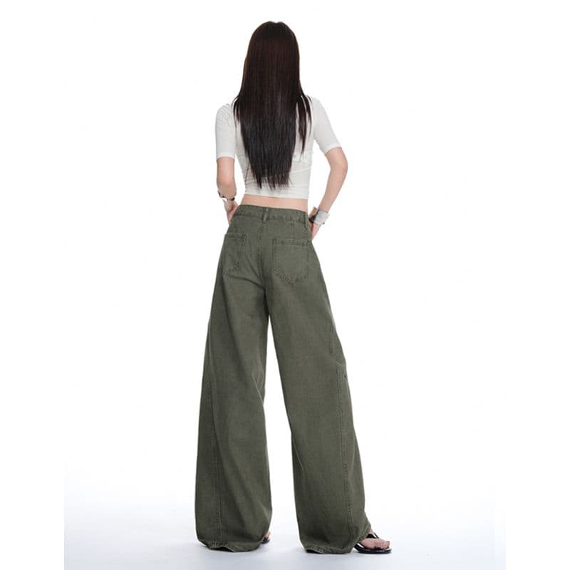 군용 녹색 워크웨어 팬츠 순수한 면 바지 여성 스트레이트 루즈핏 해체 디자인 캐주얼 와이드 레그 팬츠 이미지 4