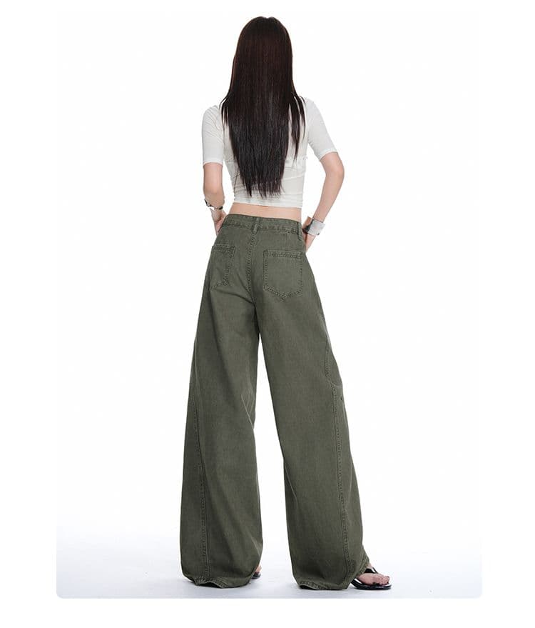 군용 녹색 워크웨어 팬츠 순수한 면 바지 여성 스트레이트 루즈핏 해체 디자인 캐주얼 와이드 레그 팬츠 상세 이미지 10