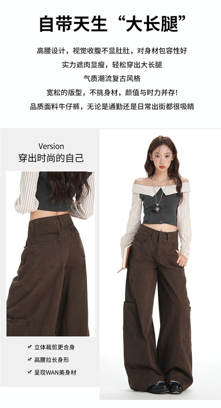 아메리칸 얕은 카키 색 워크웨어 팬츠 여성 2026 년 여름 새로운 루즈핏 슬림해 보이는 운동 속도 건조한 캐주얼 와이드 레그 팬츠 상세 이미지 2