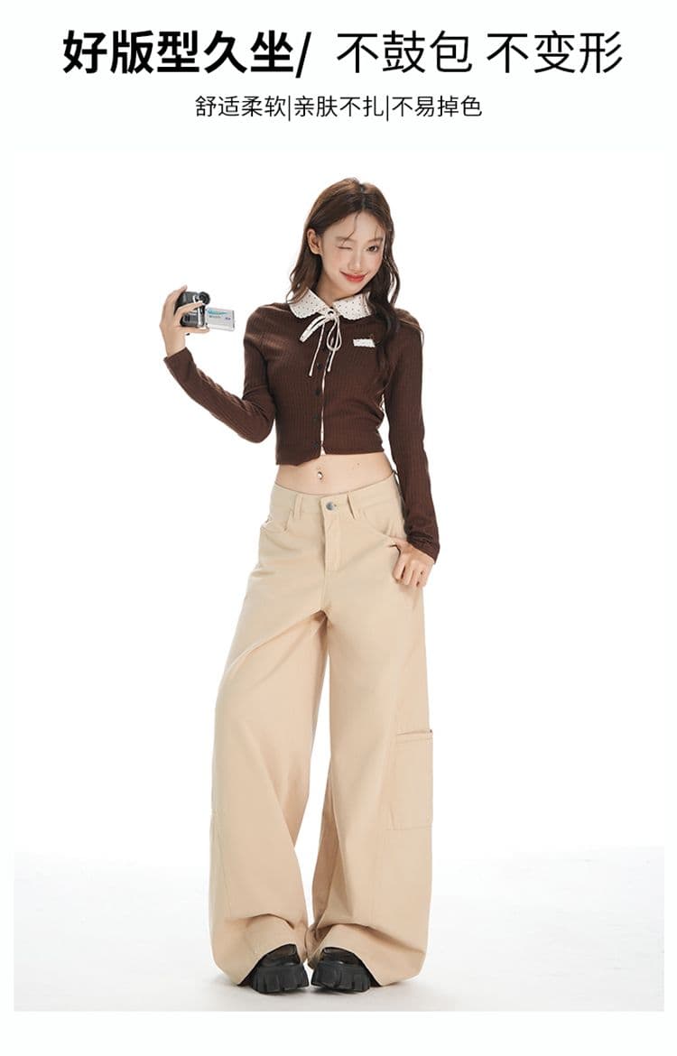 아메리칸 얕은 카키 색 워크웨어 팬츠 여성 2026 년 여름 새로운 루즈핏 슬림해 보이는 운동 속도 건조한 캐주얼 와이드 레그 팬츠 상세 이미지 5