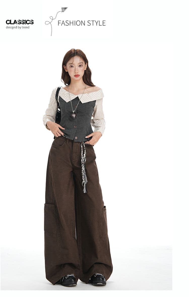 아메리칸 얕은 카키 색 워크웨어 팬츠 여성 2026 년 여름 새로운 루즈핏 슬림해 보이는 운동 속도 건조한 캐주얼 와이드 레그 팬츠 상세 이미지 13