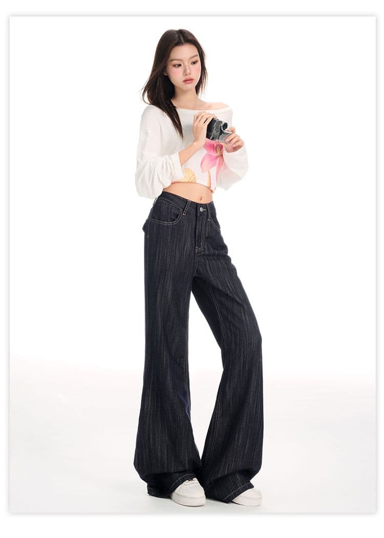 높은 품질 질감 센스 부츠컷 청바지 여성 루즈핏 도루 센스 느긋한 슬림해 보이는 스트레이트 바닥 청소 바지 긴 바지 길이 연장 상세 이미지 17