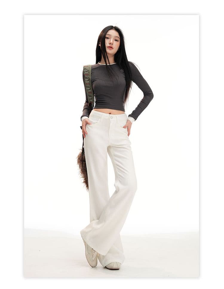 높은 품질 질감 센스 부츠컷 청바지 여성 루즈핏 도루 센스 느긋한 슬림해 보이는 스트레이트 바닥 청소 바지 긴 바지 길이 연장 상세 이미지 26