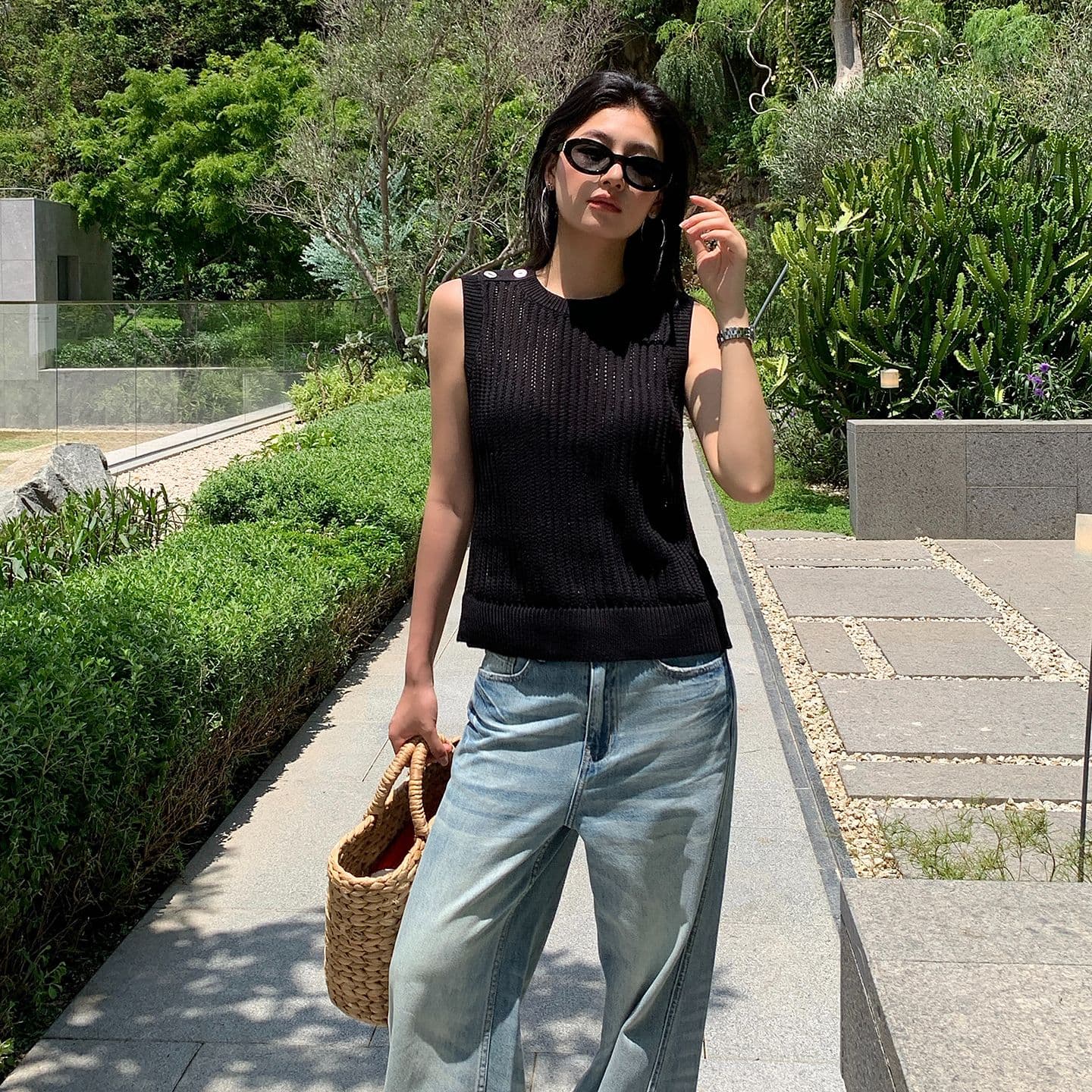 26 년 여름 새로운 로우 웨이스트 레트로 워싱 레이저 방사형 3 차원 고양이 반드시 루즈핏 넓은 다리 청바지 여성 이미지 6