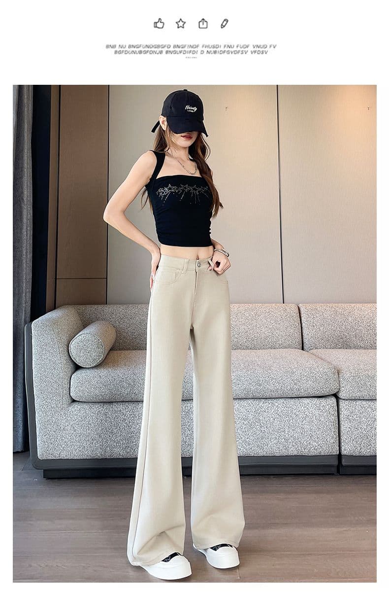 카키 색 대나무 마디 모방 주간 실크 떨리는 소리 바지 루즈핏 아니요 막대기 다리 부츠컷 바지 xs-xxl 상세 이미지 15