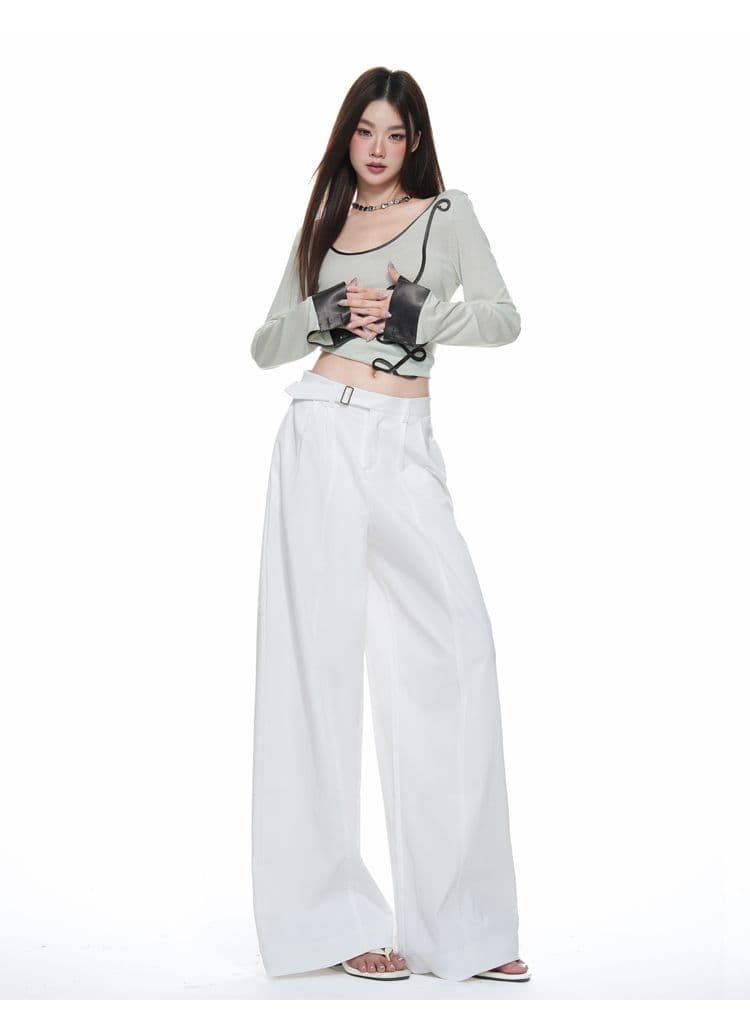 레트로 카키 색 하이웨이스트 미니멀리즘 넓은 다리 캐주얼 바지 여성 한 부서 새로운 도루 센스 다용도 루즈핏 정장 바지 상세 이미지 22