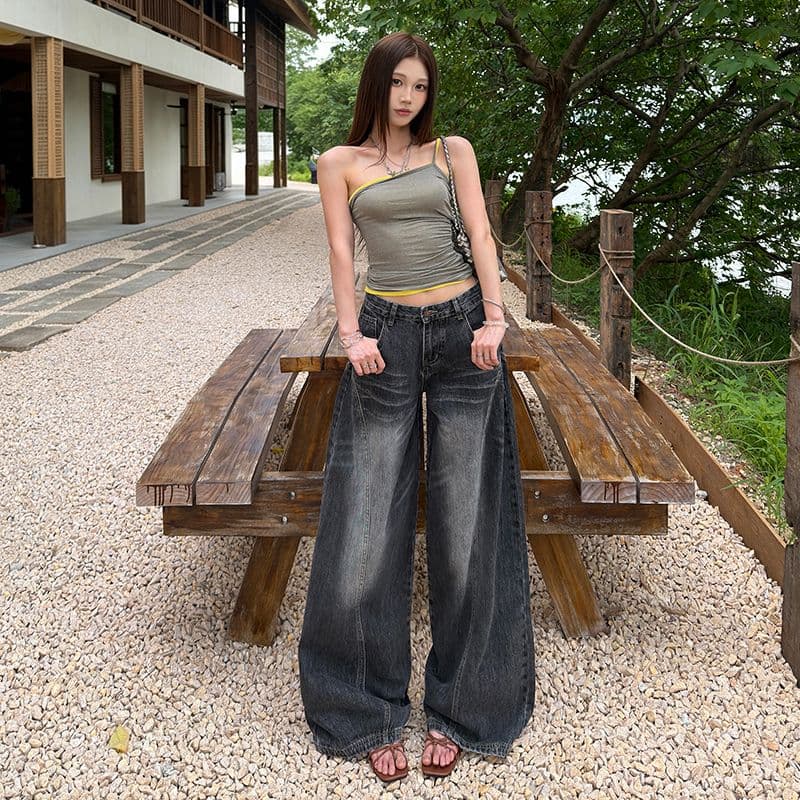 아메리칸 높음 거리 3 차원 자르기 프로필 모양 워싱 모통이 칼 청바지 바닥 청소 바지 이미지 6
