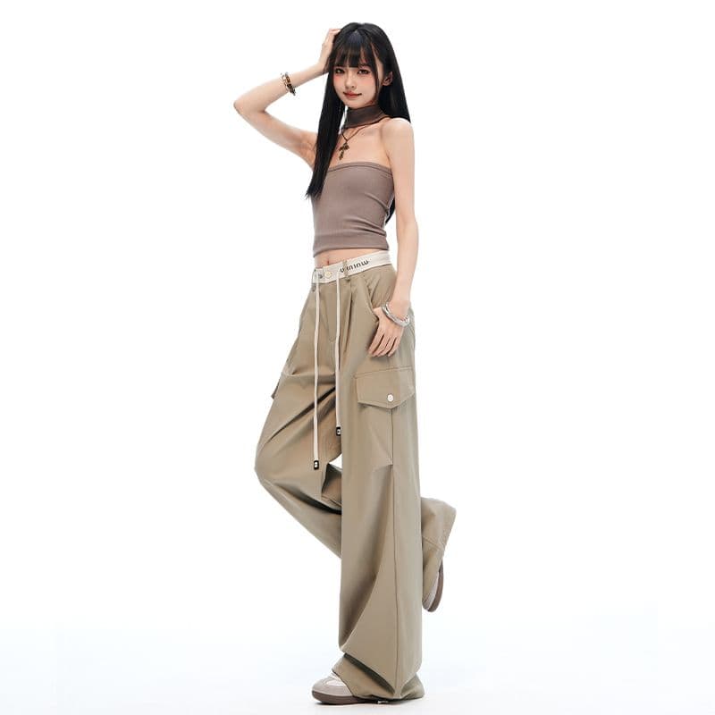 신제품 2026 여름 운동 조거 바지 워크웨어 팬츠 여성 펌프 로프 루즈핏 슬림해 보이는 캐주얼 스트레이트 와이드 레깅스 바지 이미지 3