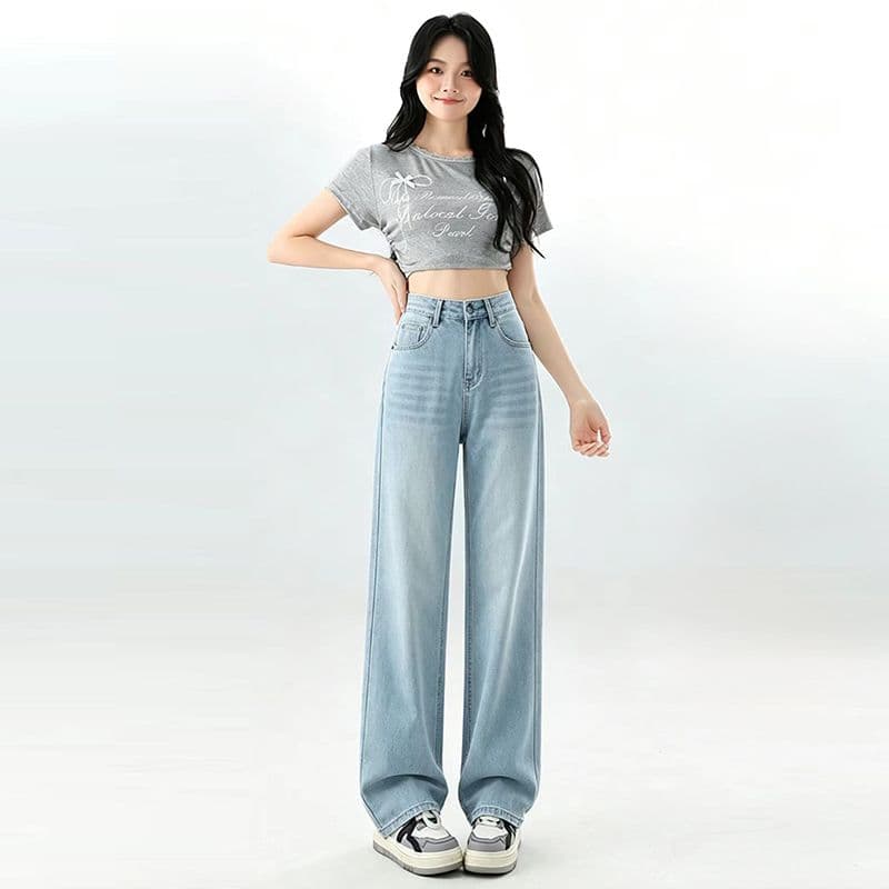 주간 실크 넓은 다리 청바지 여성 2026 여름 얇은 스타일 노스탤지어 루즈핏 얼음 실크 스트레이트 바지 이미지 4