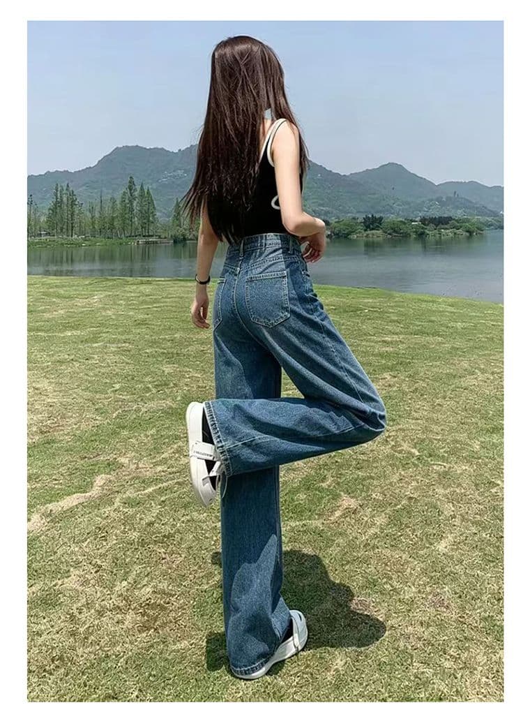2026 주요 추진력 화이트 패션 새로운 즐겨 찾기 미니멀리즘 관대 한 폭발 하이웨이스트 넓은 다리 청바지 여성 상세 이미지 23
