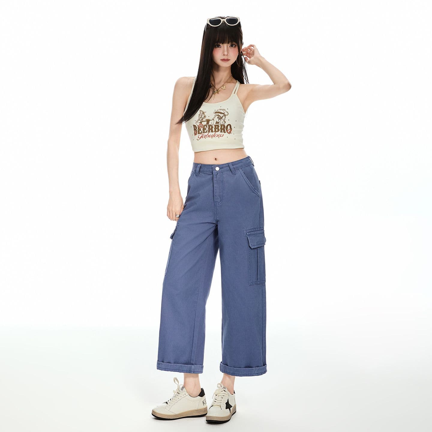 법 일 블루 아메리칸 레트로 루즈핏 스트레이트 다용도 2026 가을 새로운 워크웨어 팬츠 9 포인트 청바지 여성 이미지 2