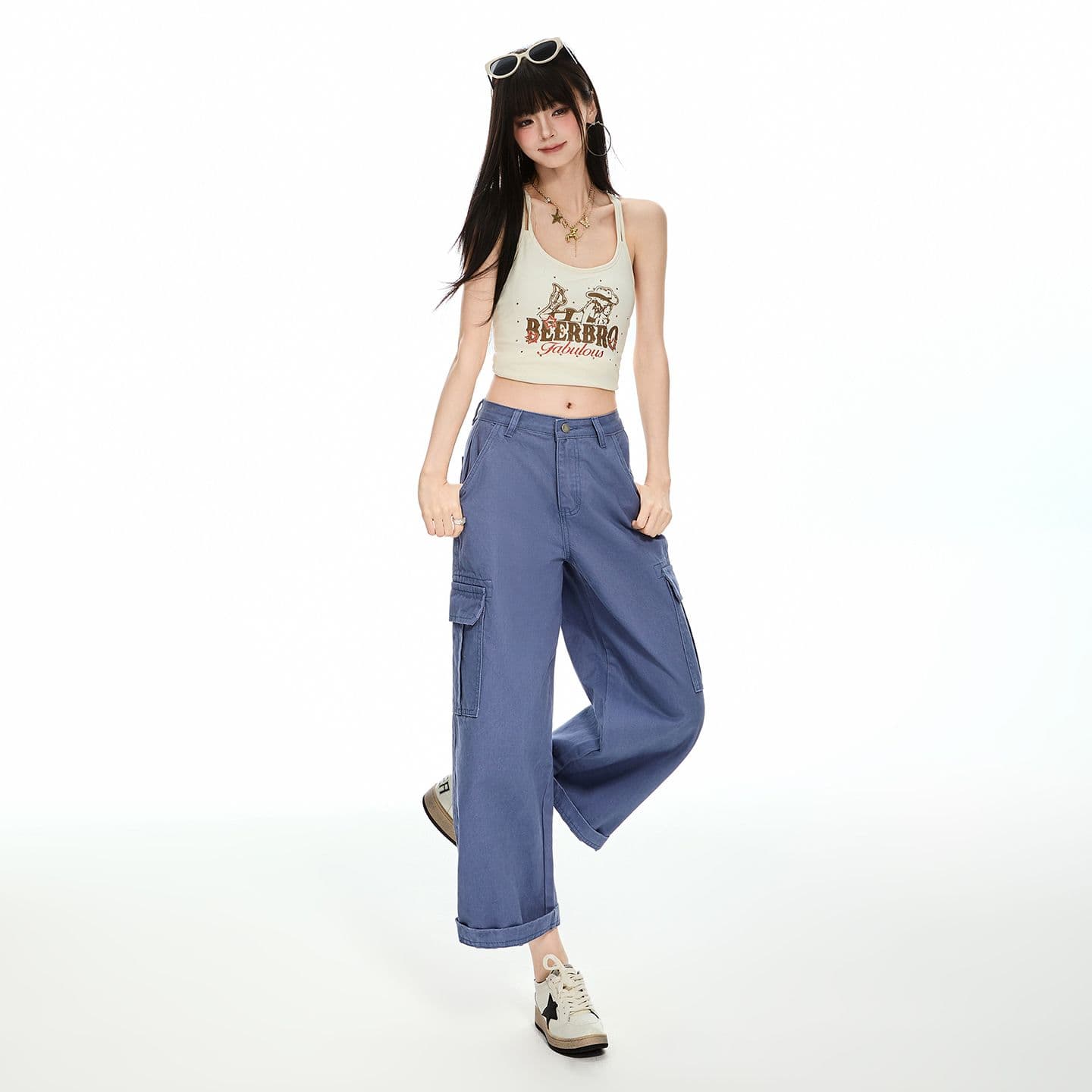 법 일 블루 아메리칸 레트로 루즈핏 스트레이트 다용도 2026 가을 새로운 워크웨어 팬츠 9 포인트 청바지 여성 이미지 5