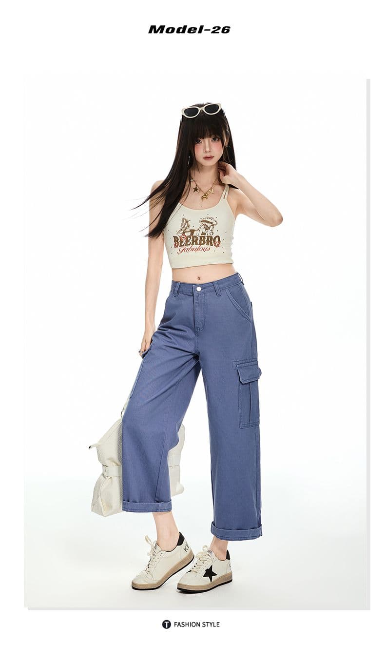 법 일 블루 아메리칸 레트로 루즈핏 스트레이트 다용도 2026 가을 새로운 워크웨어 팬츠 9 포인트 청바지 여성 상세 이미지 5