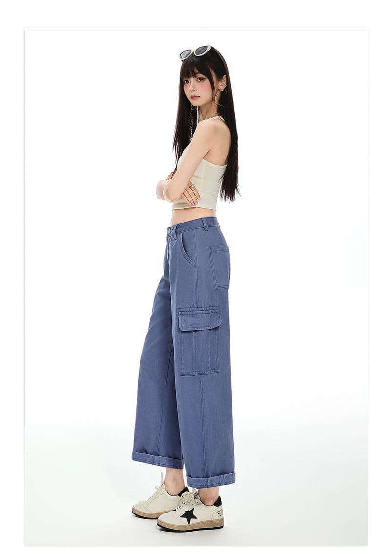 법 일 블루 아메리칸 레트로 루즈핏 스트레이트 다용도 2026 가을 새로운 워크웨어 팬츠 9 포인트 청바지 여성 상세 이미지 10