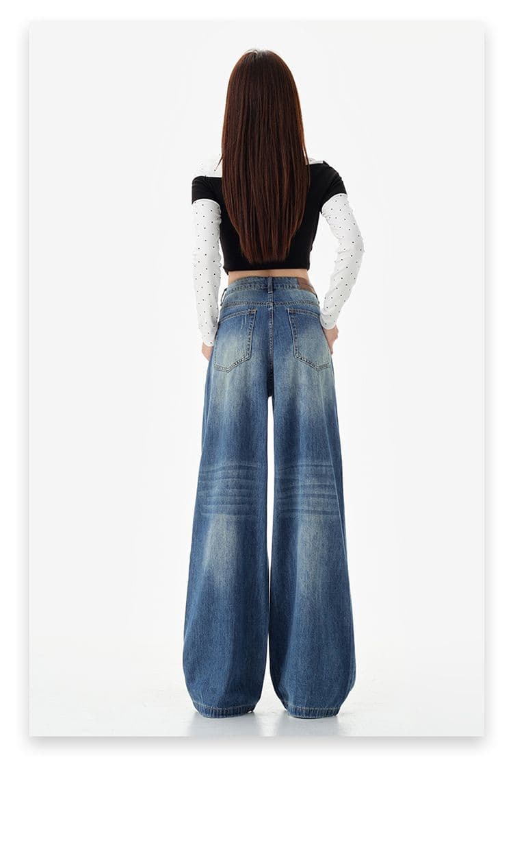 파란색 넓은 다리 청바지 여성 2026 폭발 가을 새로운 하이웨이스트 느긋한 도루 센스 주름 스트레이트 바닥 청소 긴 바지 상세 이미지 23