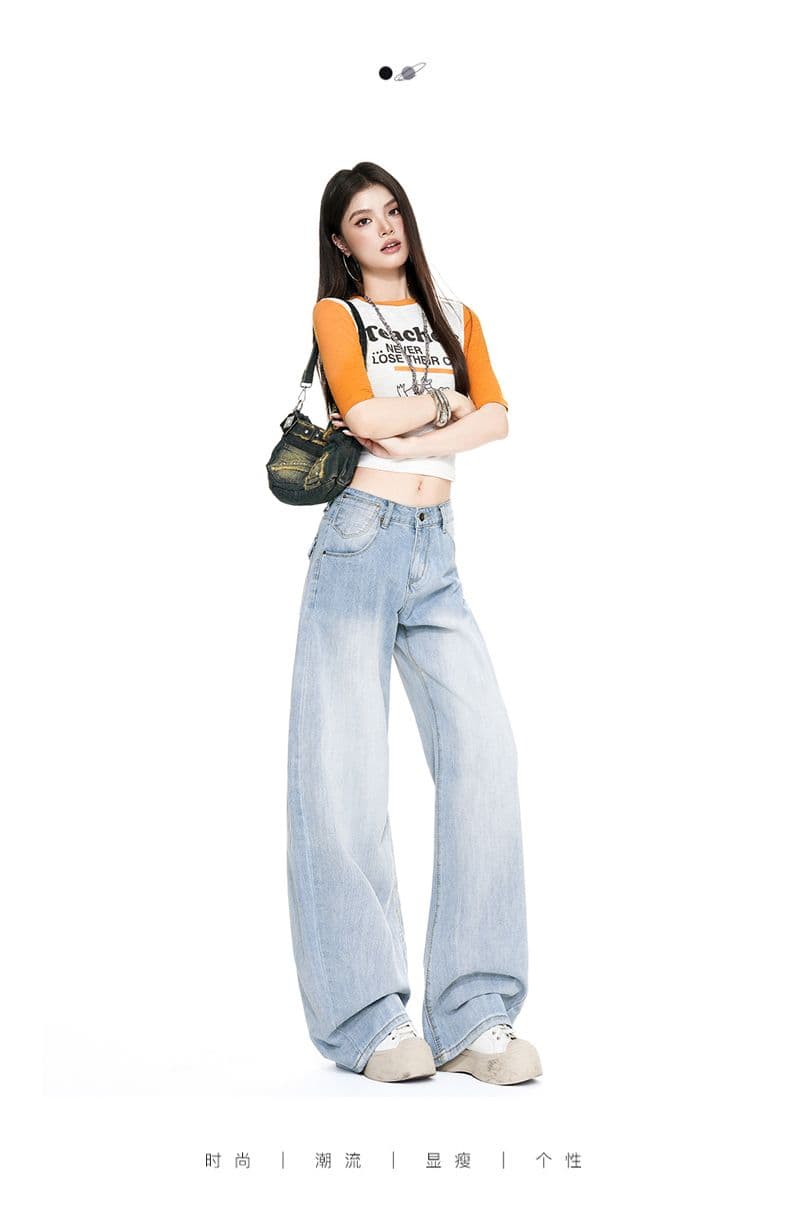 레트로 루즈핏 와이드 레그 팬츠 이후 부서 버클 디자인 센스 수 있습니다. 조정 모통이 칼 바지 청바지 여성 상세 이미지 3