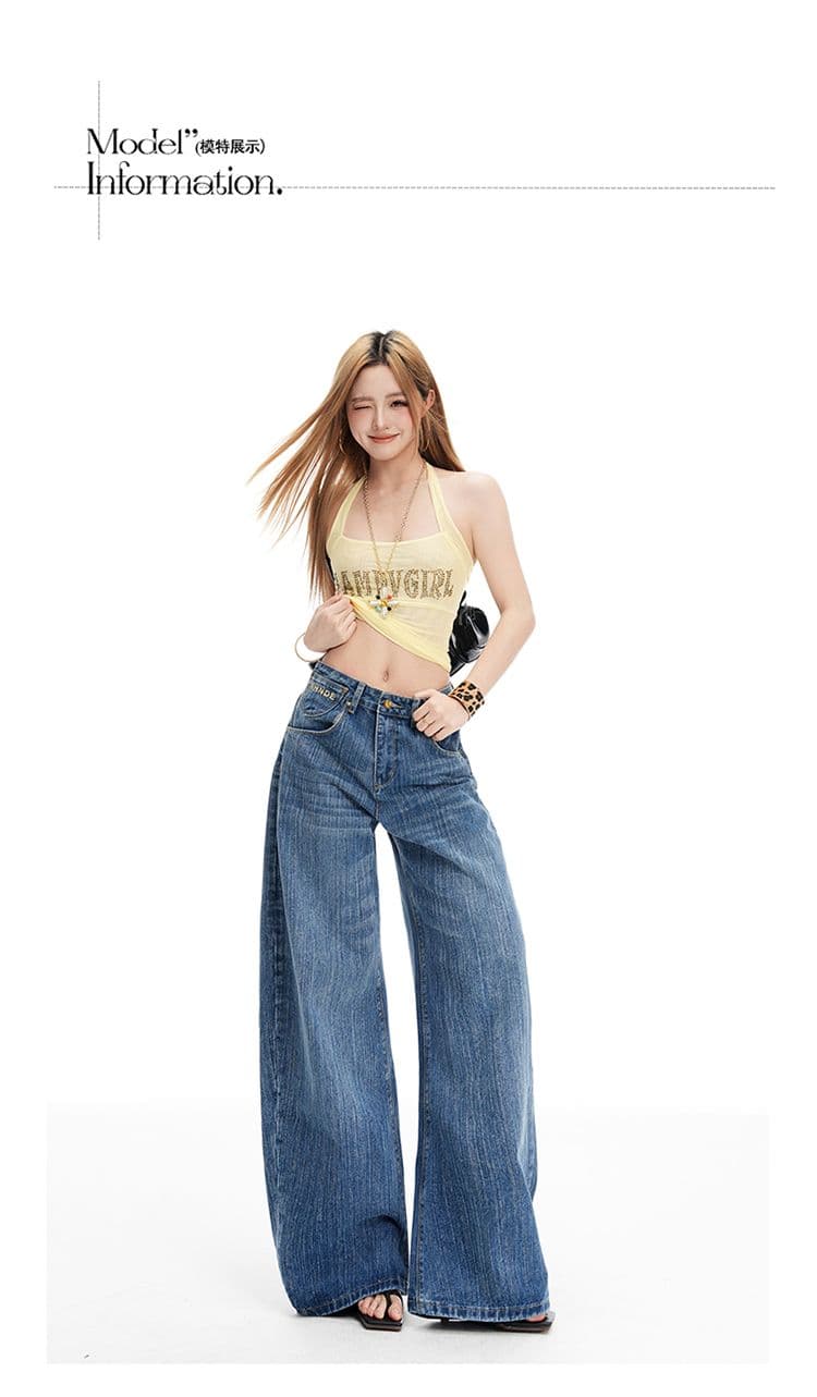 파리 조정 연결 버클 데님 와이드 레깅스 바지 여름 2026 새로운 무거운 작업 워싱 대나무 마디 곡물 디자인 센스 바닥 청소 바지 상세 이미지 5