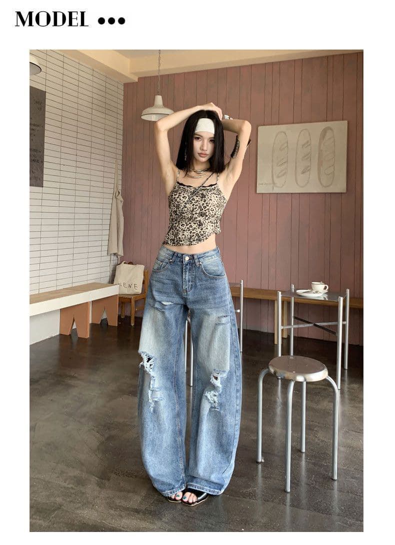 아메리칸 파리 버클 해체 3 차원 프로필 모양 스트레이트 넓은 다리 모통이 칼 청바지 상세 이미지 10