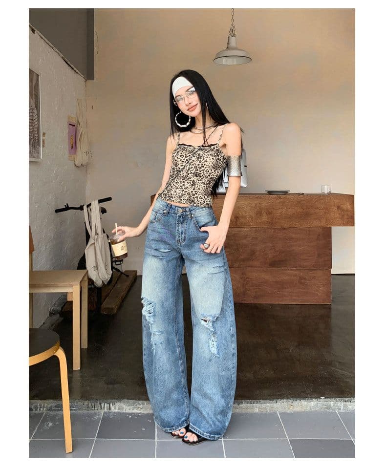 아메리칸 파리 버클 해체 3 차원 프로필 모양 스트레이트 넓은 다리 모통이 칼 청바지 상세 이미지 12