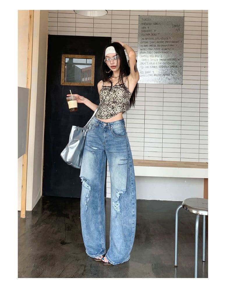 아메리칸 파리 버클 해체 3 차원 프로필 모양 스트레이트 넓은 다리 모통이 칼 청바지 상세 이미지 17