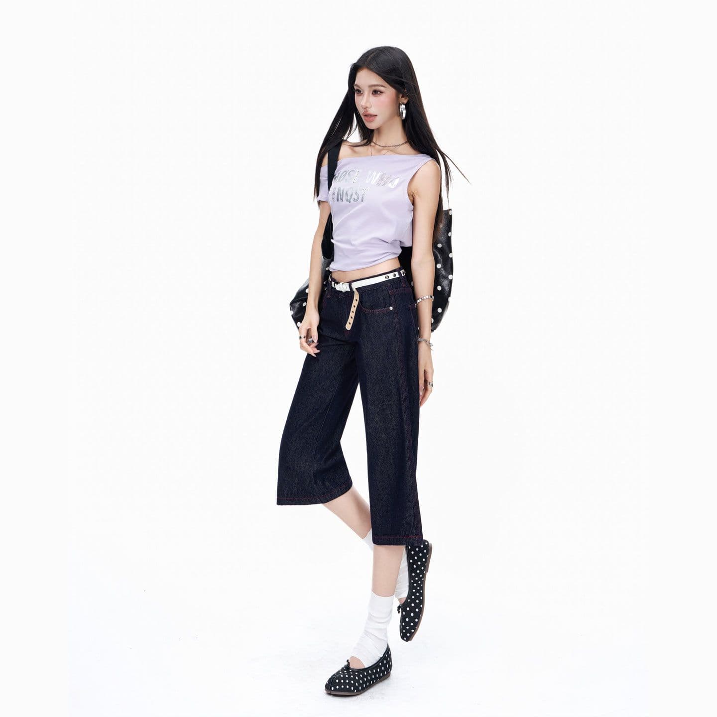 아메리칸 레트로 찢어진 부분 워싱 마 오래된 청바지 여성 스트레이트 넓은 다리 모통이 칼 바지 이미지 6