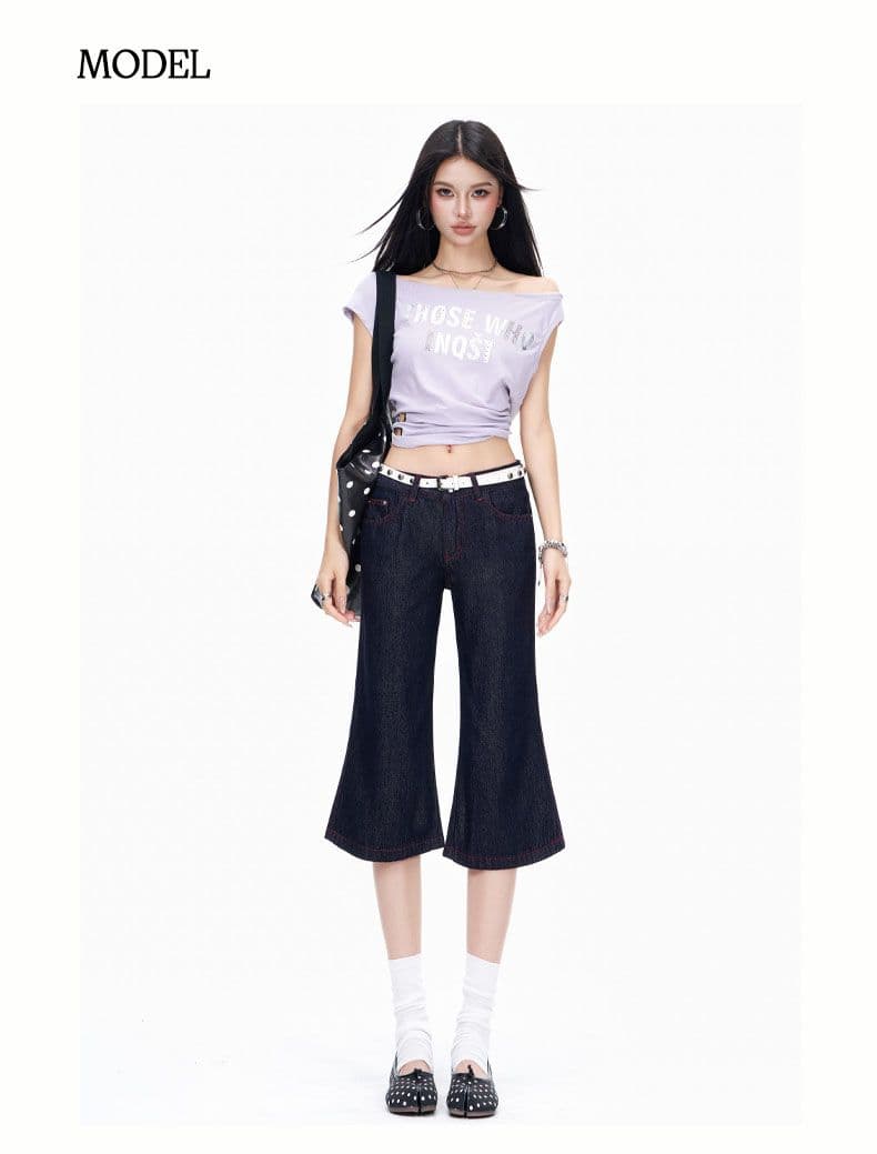 아메리칸 레트로 찢어진 부분 워싱 마 오래된 청바지 여성 스트레이트 넓은 다리 모통이 칼 바지 상세 이미지 6