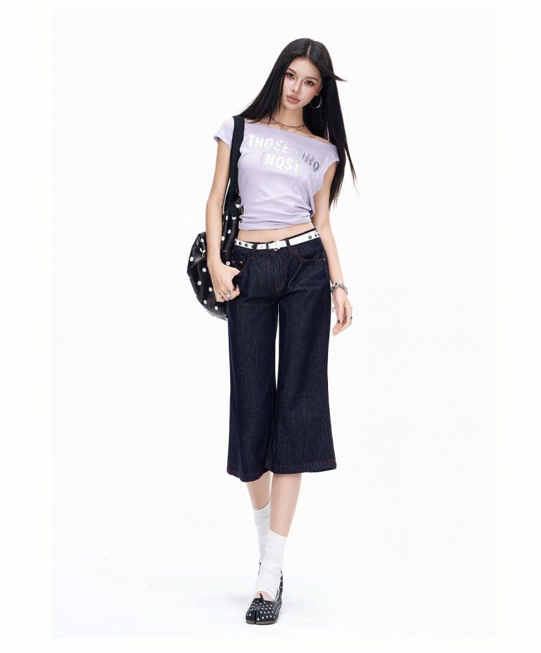 아메리칸 레트로 찢어진 부분 워싱 마 오래된 청바지 여성 스트레이트 넓은 다리 모통이 칼 바지 상세 이미지 10