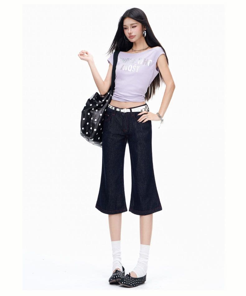 아메리칸 레트로 찢어진 부분 워싱 마 오래된 청바지 여성 스트레이트 넓은 다리 모통이 칼 바지 상세 이미지 12