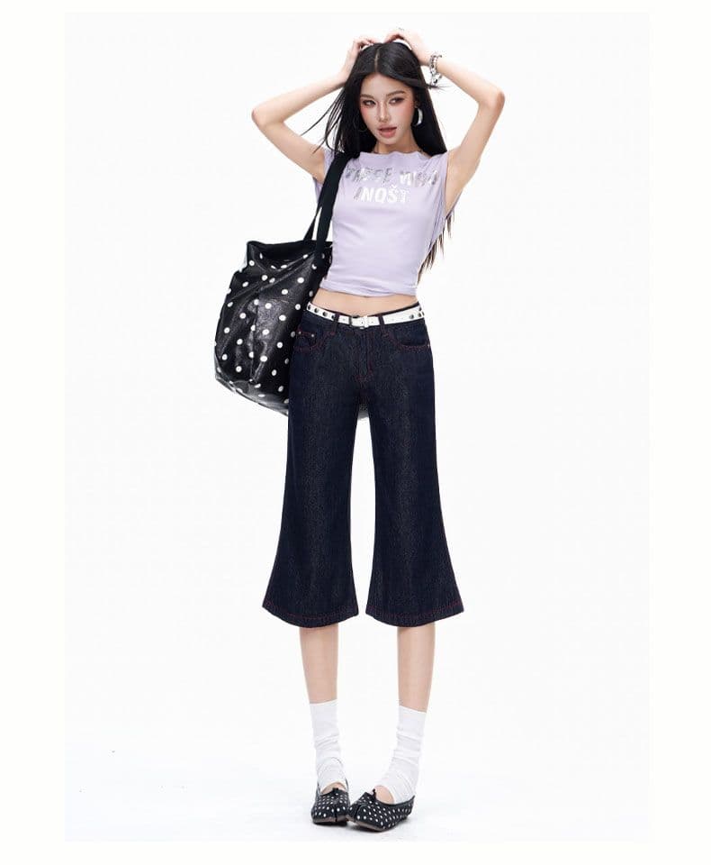 아메리칸 레트로 찢어진 부분 워싱 마 오래된 청바지 여성 스트레이트 넓은 다리 모통이 칼 바지 상세 이미지 13