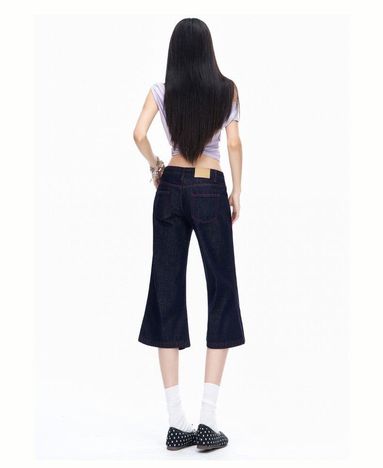 아메리칸 레트로 찢어진 부분 워싱 마 오래된 청바지 여성 스트레이트 넓은 다리 모통이 칼 바지 상세 이미지 14