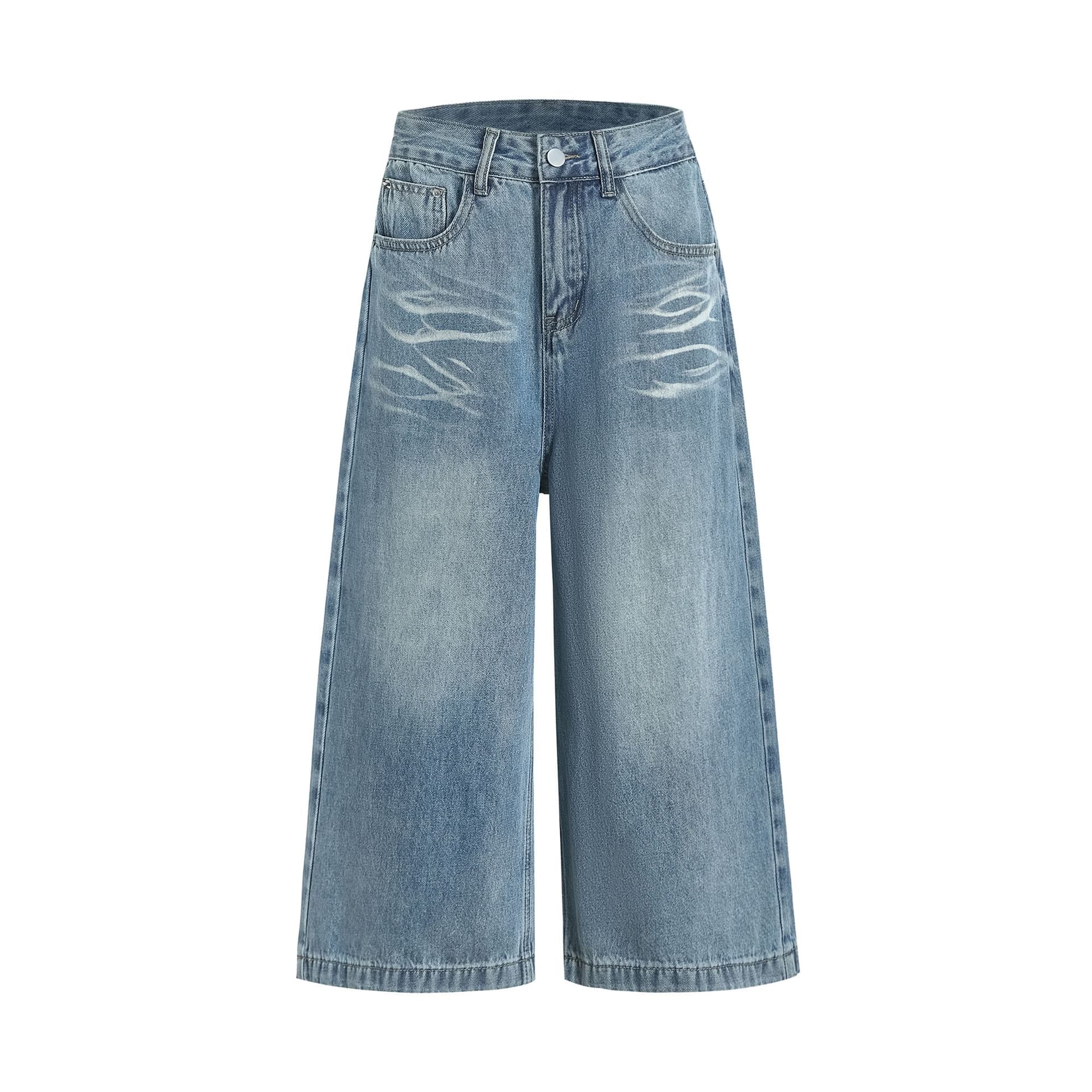 아메리칸 레트로 워싱 넓은 다리 7 점 데님 반바지 여성 여름 새로운 하이웨이스트 루즈핏 슬림해 보이는 작은 키 바지 상세 이미지 2