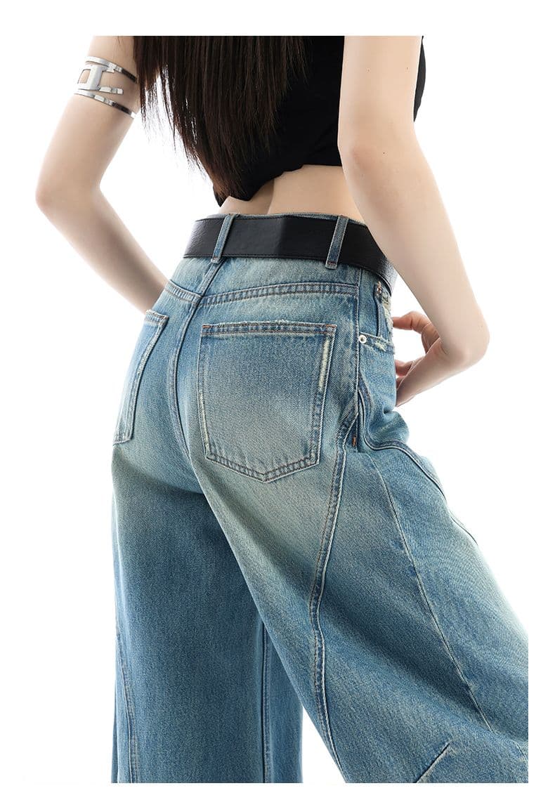 해체 바람 패치워크 모통이 칼 청바지 여성 여름 2026 새로운 작은 대중 하이웨이스트 루즈핏 도루 센스 슬림해 보이는 와이드 레그 팬츠 상세 이미지 11