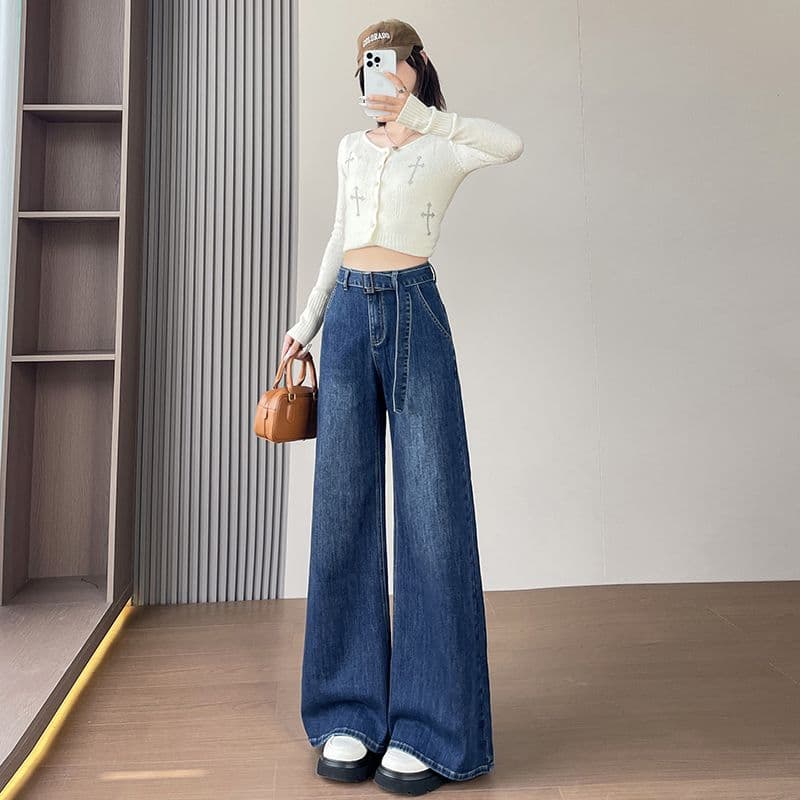아메리칸 레트로 새로운 좁은 에디션 넓은 다리 나팔 청바지 여성 의류 이미지 3