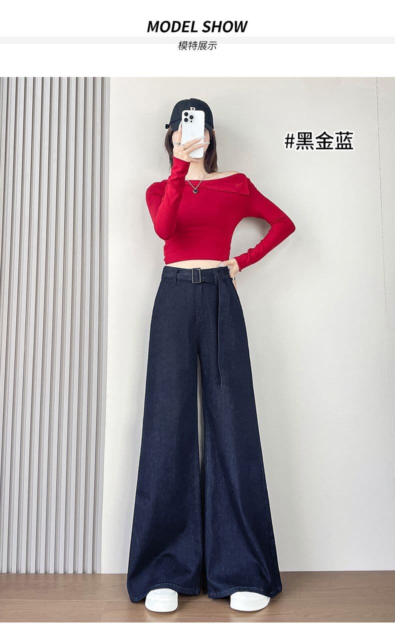 아메리칸 레트로 새로운 좁은 에디션 넓은 다리 나팔 청바지 여성 의류 상세 이미지 15