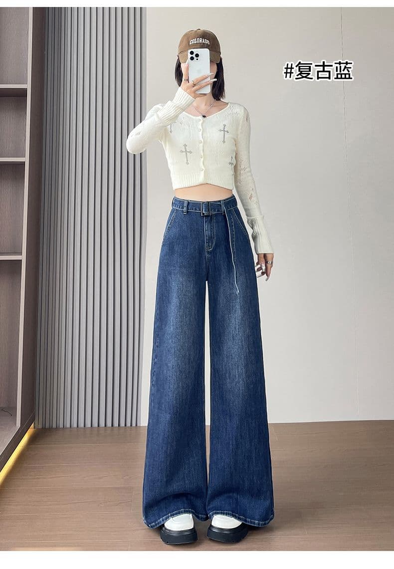 아메리칸 레트로 새로운 좁은 에디션 넓은 다리 나팔 청바지 여성 의류 상세 이미지 20