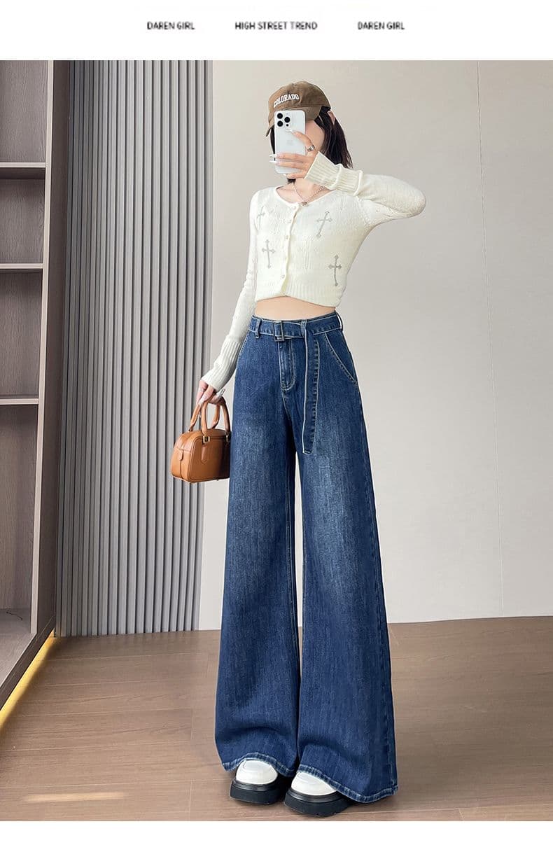 아메리칸 레트로 새로운 좁은 에디션 넓은 다리 나팔 청바지 여성 의류 상세 이미지 22