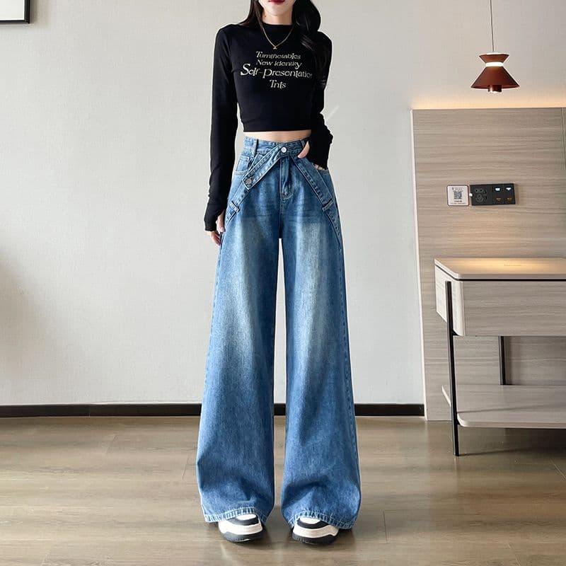 아메리칸 레트로 새로운 패션 트렌드 좁은 에디션 넓은 다리 청바지 여성 의류 이미지 2