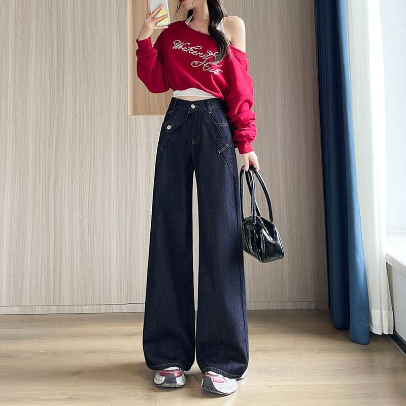 아메리칸 레트로 새로운 패션 트렌드 좁은 에디션 넓은 다리 청바지 여성 의류 이미지 3