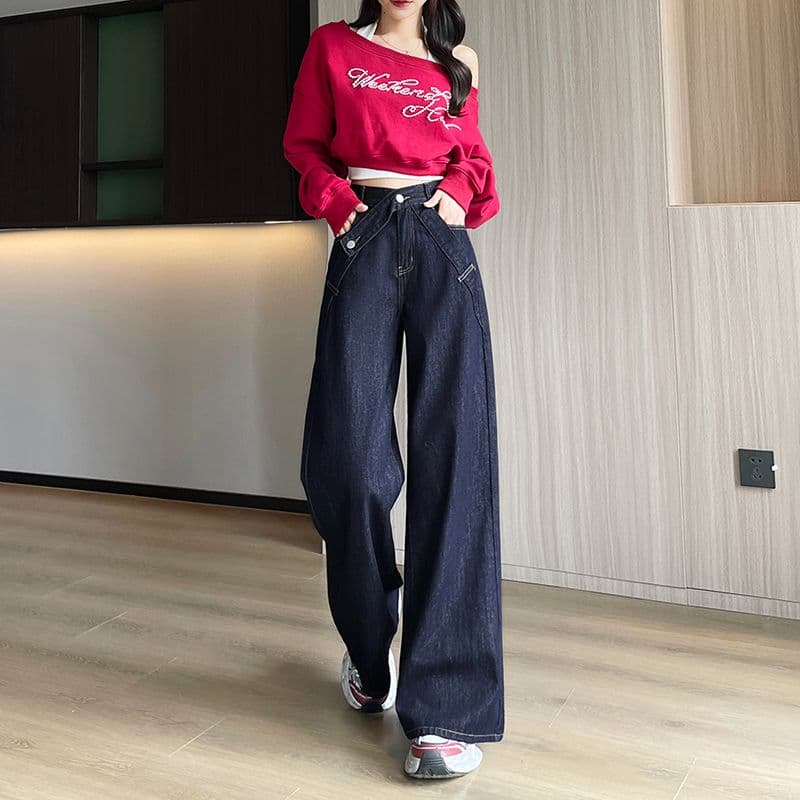 아메리칸 레트로 새로운 패션 트렌드 좁은 에디션 넓은 다리 청바지 여성 의류