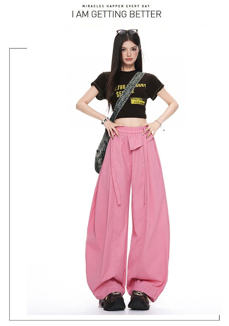 여름 얇은 스타일 새로운 한국 스타일 하이웨이스트 와이드 레그 팬츠 디자인 센스 루즈핏 슬림해 보이는 다용도 캐주얼 바지 아이들 상세 이미지 18
