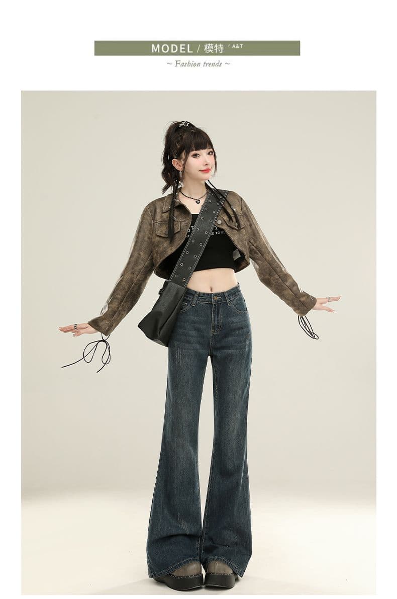 아메리칸 레트로 마이크로 나팔 청바지 여성 봄 가을 새로운 하이웨이스트 아니요 막대기 다리 슬림해 보이는 도루 센스 넓은 다리 바닥 청소 바지 상세 이미지 11