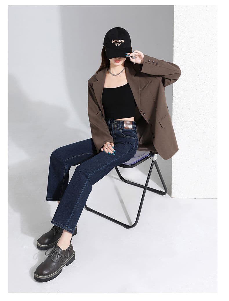 담배 파이프 바지 스트레이트 팬츠 청바지 여성 봄과 가을 2026 년 클래식 작은 키 하이웨이스트 루즈핏 슬림해 보이는 바지 상세 이미지 15