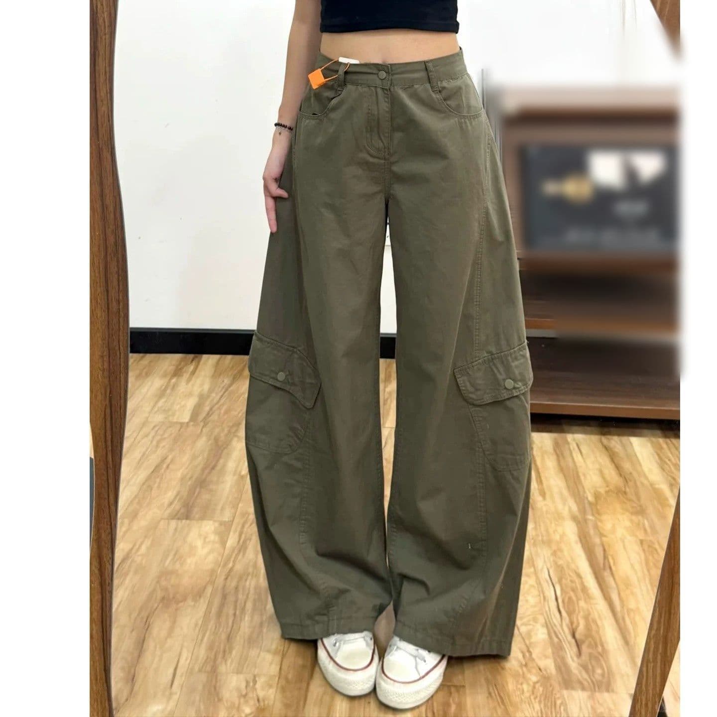 아메리칸 핫걸 워싱 회색 녹색 다용도 하이웨이스트 모통이 칼 워크웨어 모통이 칼 청바지 여성 여름 패션 롱 바지