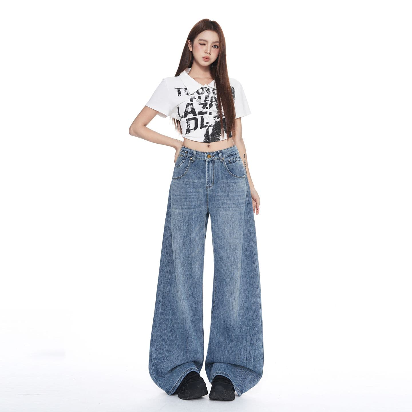 아메리칸 레트로 파리 버클 디자인 대나무 마디 곡물 청바지 여성 여름 새로운 루즈핏 슬림해 보이는 다용도 스트레이트 긴 바지 이미지 4