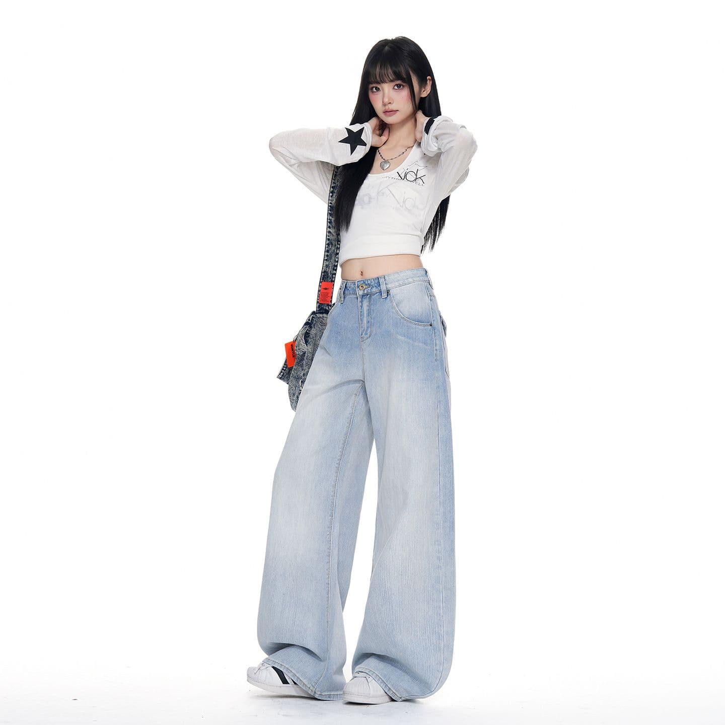 아메리칸 레트로 파리 버클 넓은 다리 청바지 여성 가을 새로운 이후 부서 버클 수 있습니다. 조정 디자인 센스 모통이 칼 바지 이미지 6