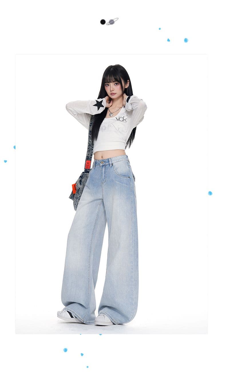 아메리칸 레트로 파리 버클 넓은 다리 청바지 여성 가을 새로운 이후 부서 버클 수 있습니다. 조정 디자인 센스 모통이 칼 바지 상세 이미지 2