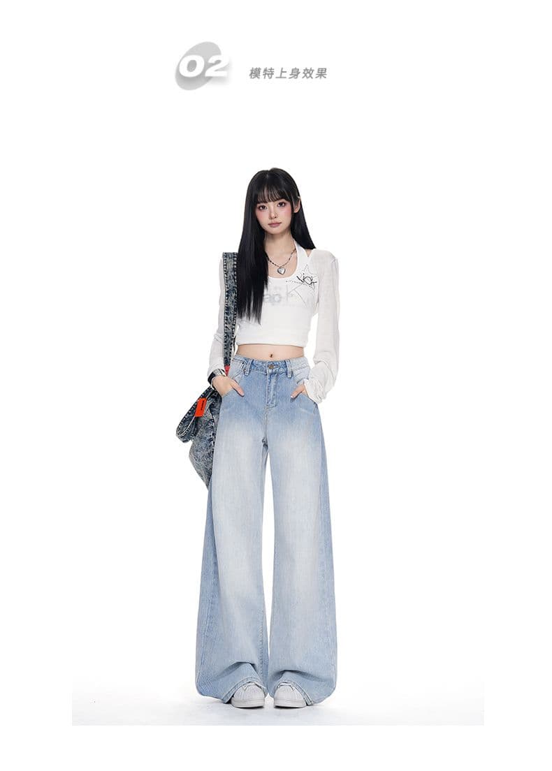 아메리칸 레트로 파리 버클 넓은 다리 청바지 여성 가을 새로운 이후 부서 버클 수 있습니다. 조정 디자인 센스 모통이 칼 바지 상세 이미지 5