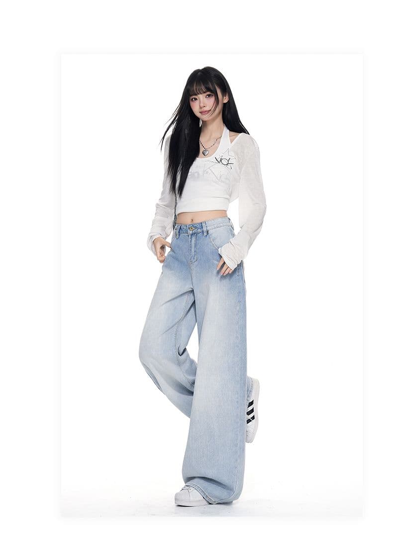 아메리칸 레트로 파리 버클 넓은 다리 청바지 여성 가을 새로운 이후 부서 버클 수 있습니다. 조정 디자인 센스 모통이 칼 바지 상세 이미지 7