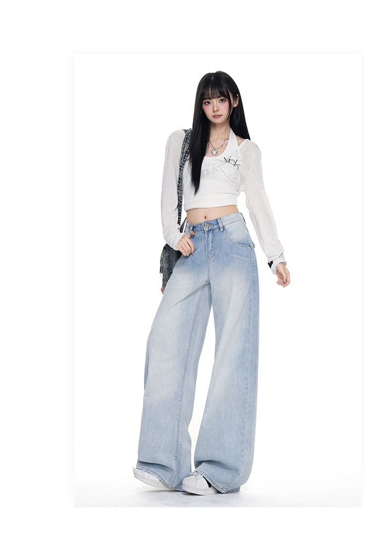 아메리칸 레트로 파리 버클 넓은 다리 청바지 여성 가을 새로운 이후 부서 버클 수 있습니다. 조정 디자인 센스 모통이 칼 바지 상세 이미지 8